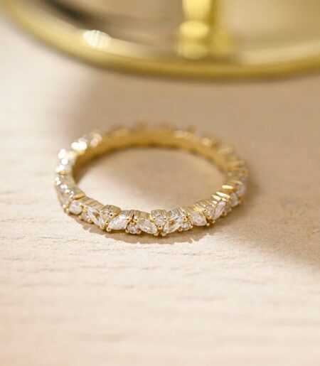0.1 TCW Marquise & Round Cut Pave Moissanite Bridal Wedding Band - Image 2