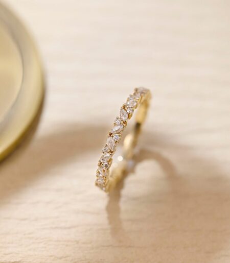 0.1 TCW Marquise & Round Cut Pave Moissanite Bridal Wedding Band