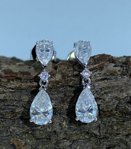 0.06 TCW Pear Cut Dangle Moissanite Earrings