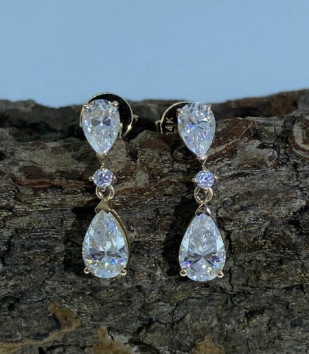 0.06 TCW Pear Cut Dangle Moissanite Earrings - Image 4