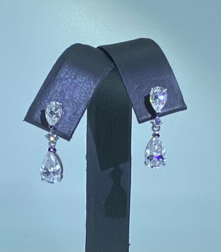 0.06 TCW Pear Cut Dangle Moissanite Earrings - Image 5