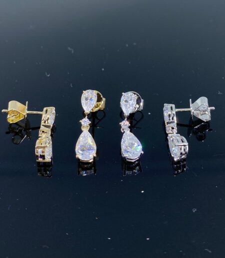 0.06 TCW Pear Cut Dangle Moissanite Earrings - Image 2